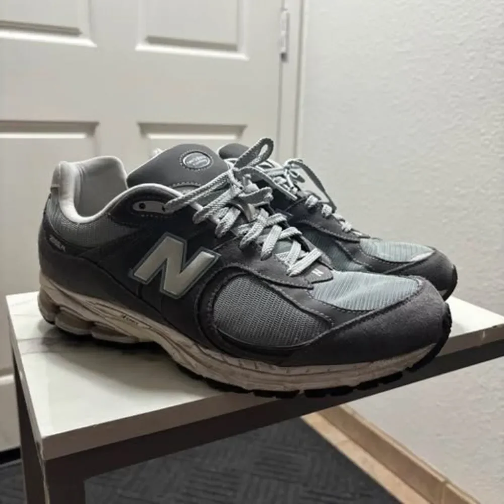 New Balance 2002R Grey Suede Mesh Sneakers Light Blue N Logo Size 13